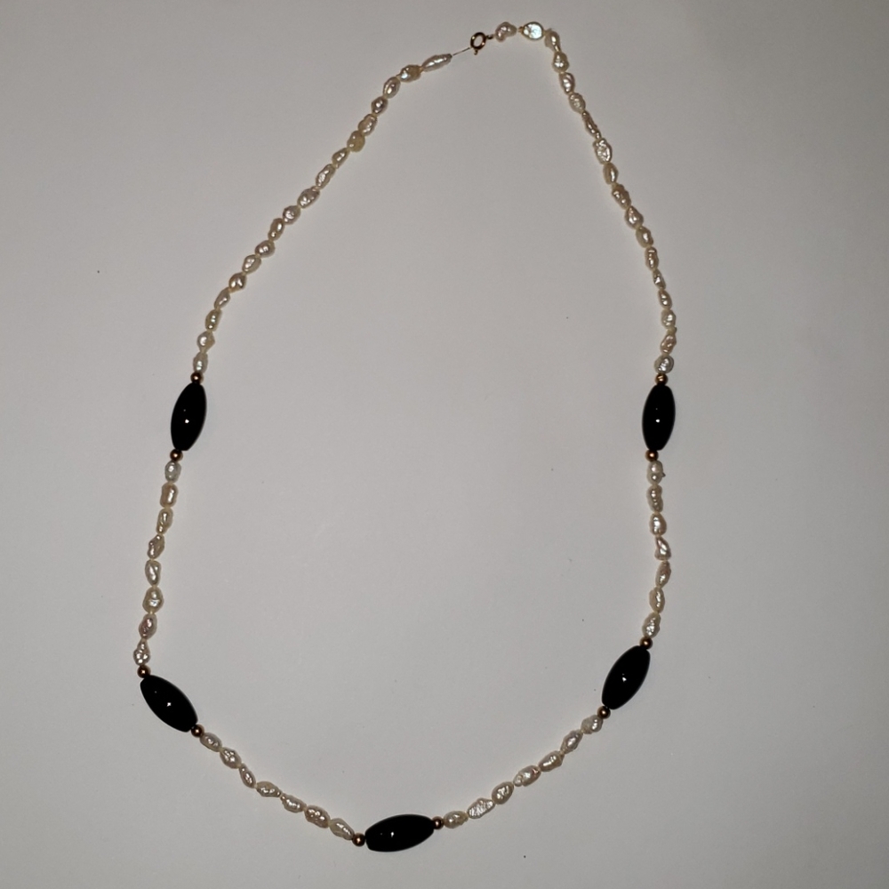 14k Gold Genuine Tourmaline and Pearl Necklace